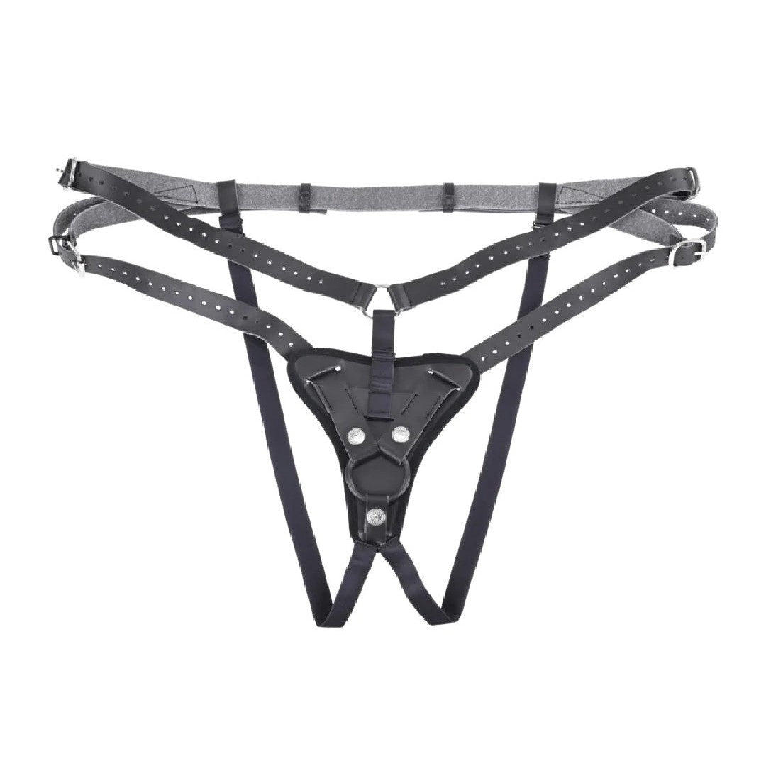 Aurora High Waisted Adjustable Vegan Black Leather Strap on Harness