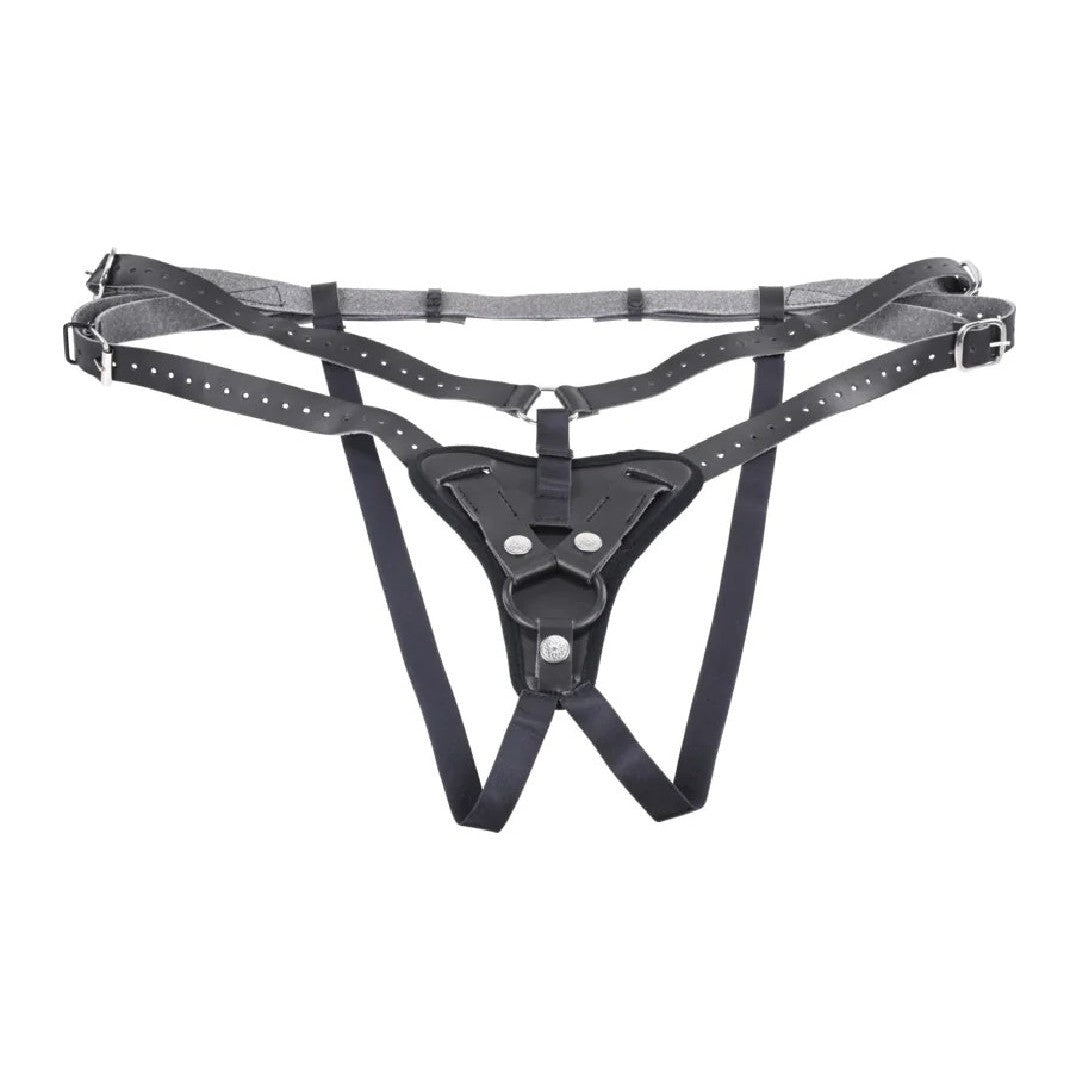 Aurora High Waisted Adjustable Vegan Black Leather Strap on Harness