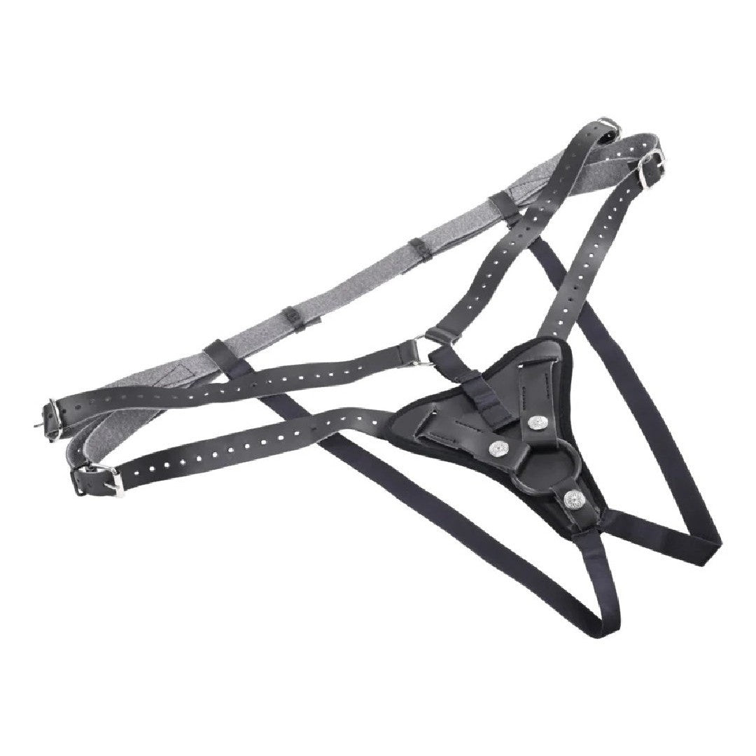 Aurora High Waisted Adjustable Vegan Black Leather Strap on Harness