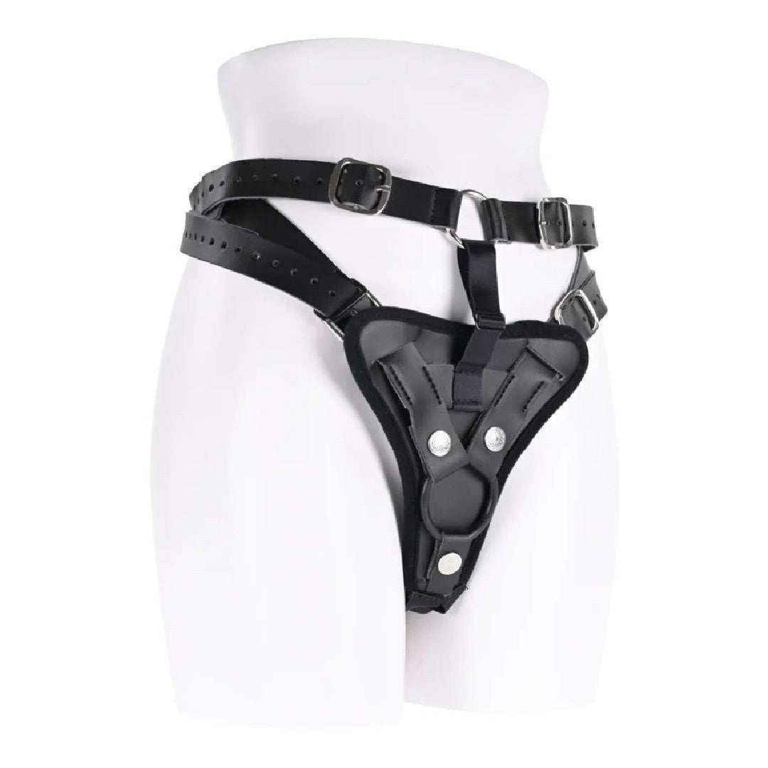 Aurora High Waisted Adjustable Vegan Black Leather Strap on Harness