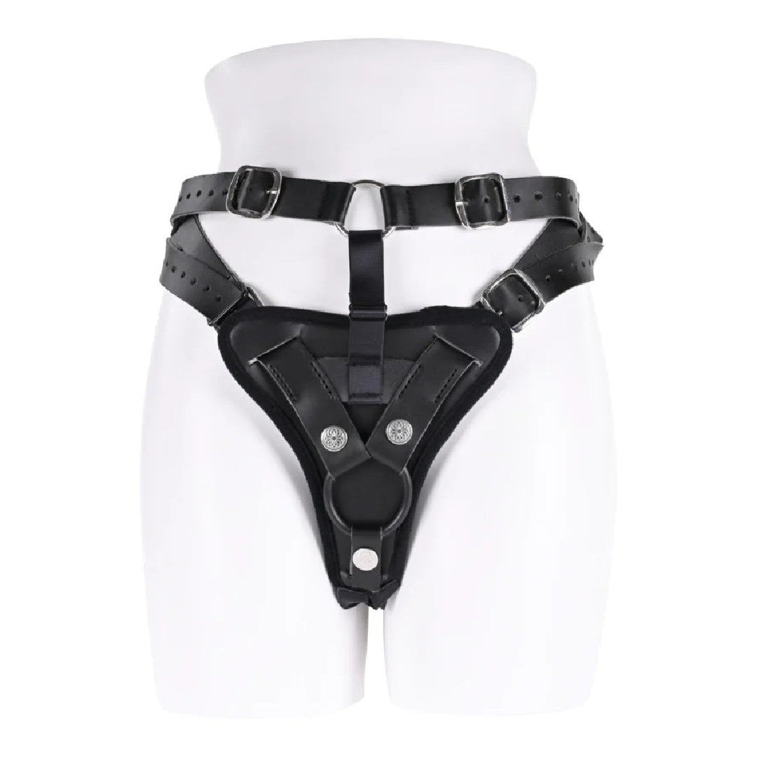 Aurora High Waisted Adjustable Vegan Black Leather Strap on Harness
