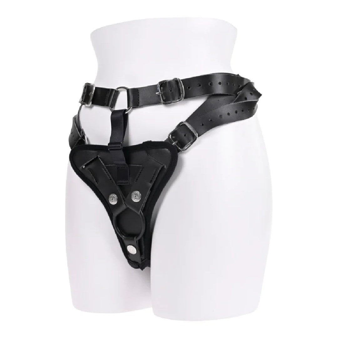 Aurora High Waisted Adjustable Vegan Black Leather Strap on Harness
