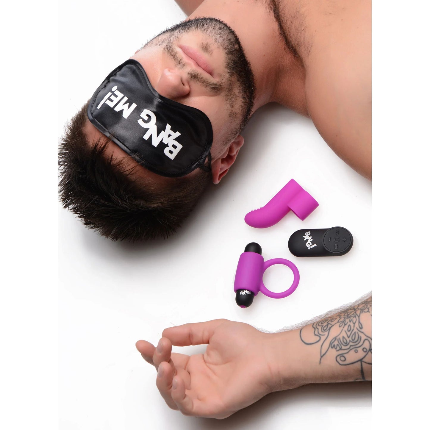 BANG! Couple's Cock Ring, Finger Vibe, Bullet & Blindfold Kit - Purple