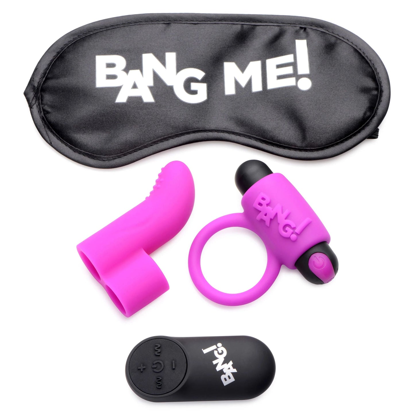 BANG! Couple's Cock Ring, Finger Vibe, Bullet & Blindfold Kit - Purple
