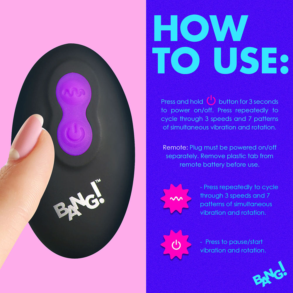 BANG! Rotating & Vibrating Silicone Butt Plug with Remote
