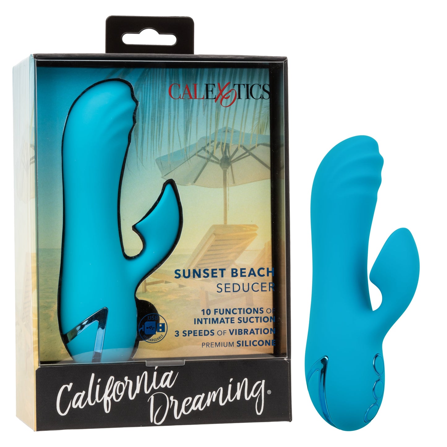 California Dreaming Sunset Beach Seducer Clit Sucking Mini Rabbit Vibrator - Blue
