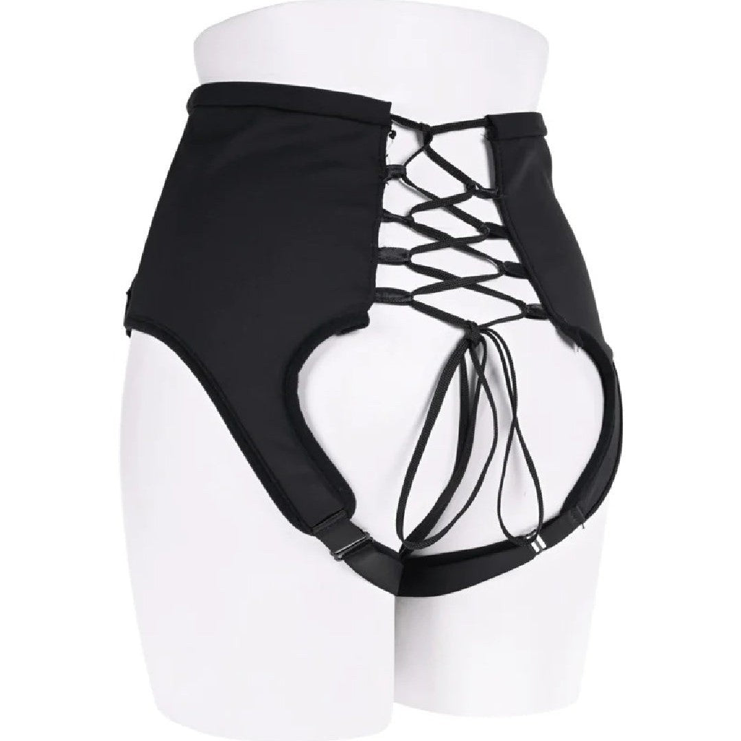 Corset High Waisted Adjustable Black Strap On Harness