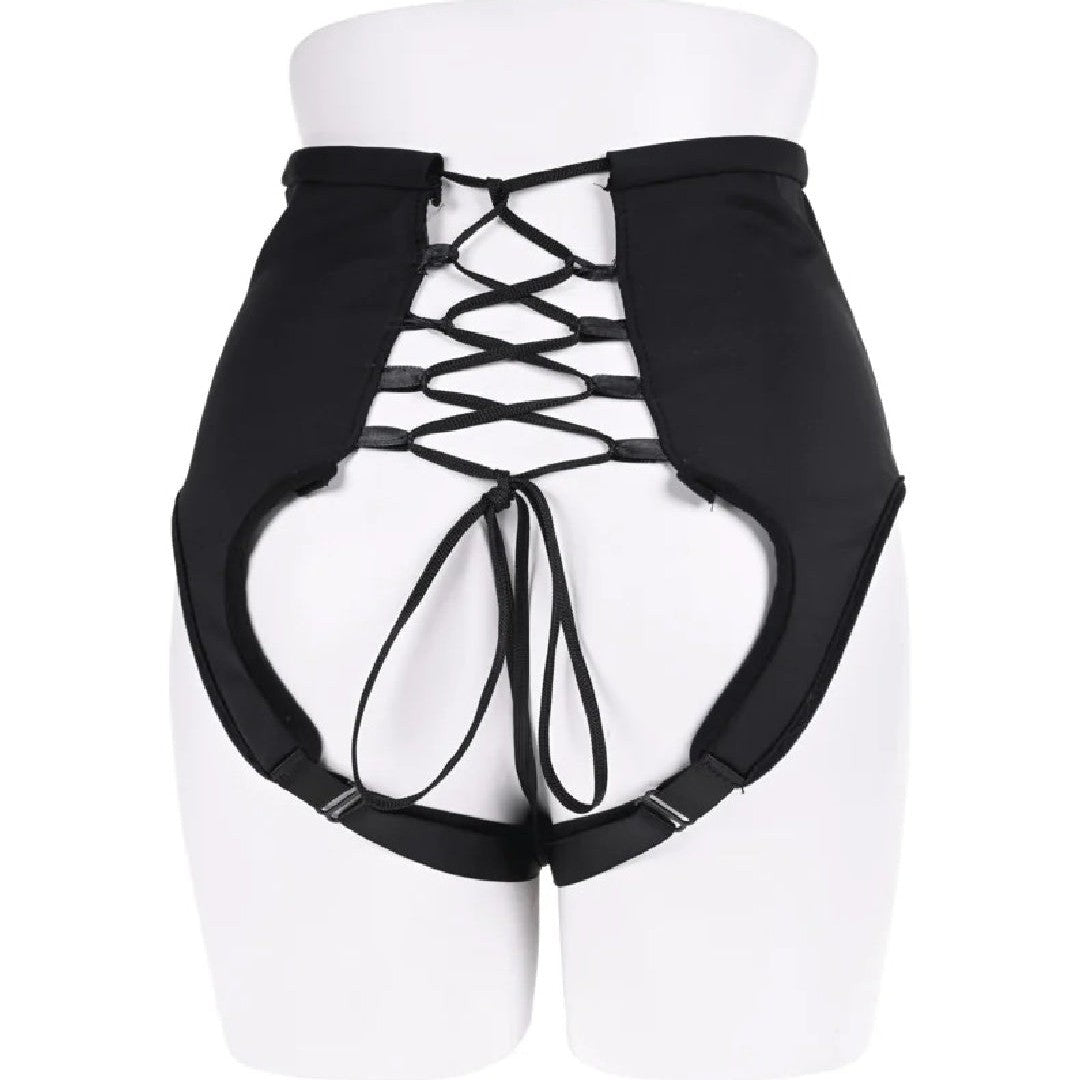 Corset High Waisted Adjustable Black Strap On Harness