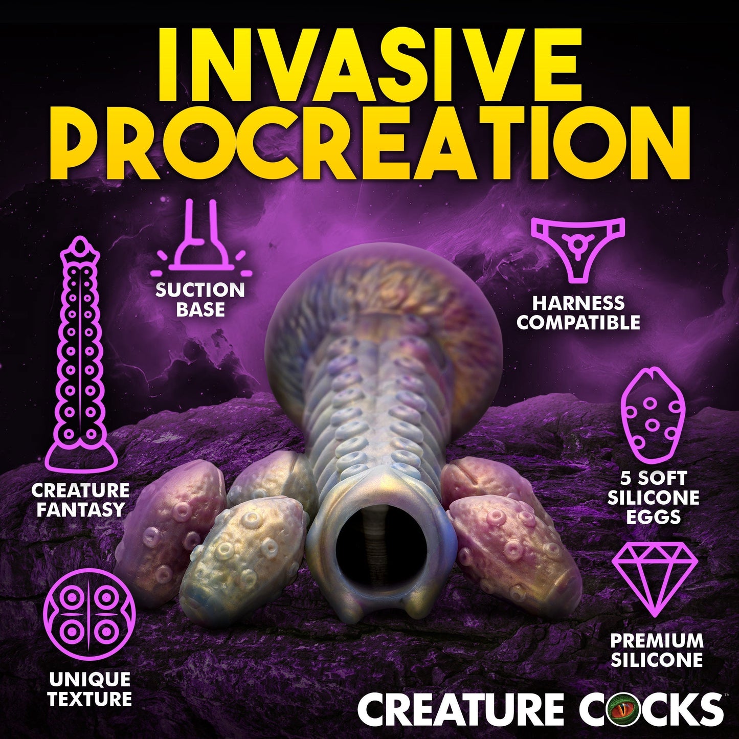 Deep Invader Tentacle Ovipositor Silicone Fantasy Role Play Dildo With Eggs