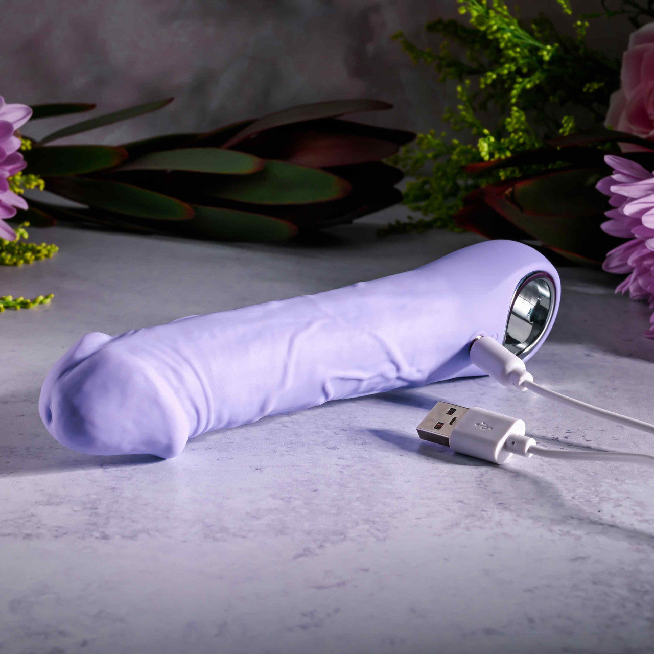 Purple Fantasy Veiny Silicone Vibrator with Finger Loop