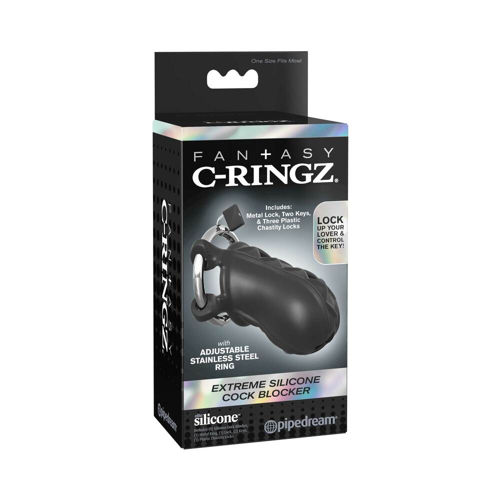 Extreme Silicone Cock Blocker Locking Chastity Cage Black