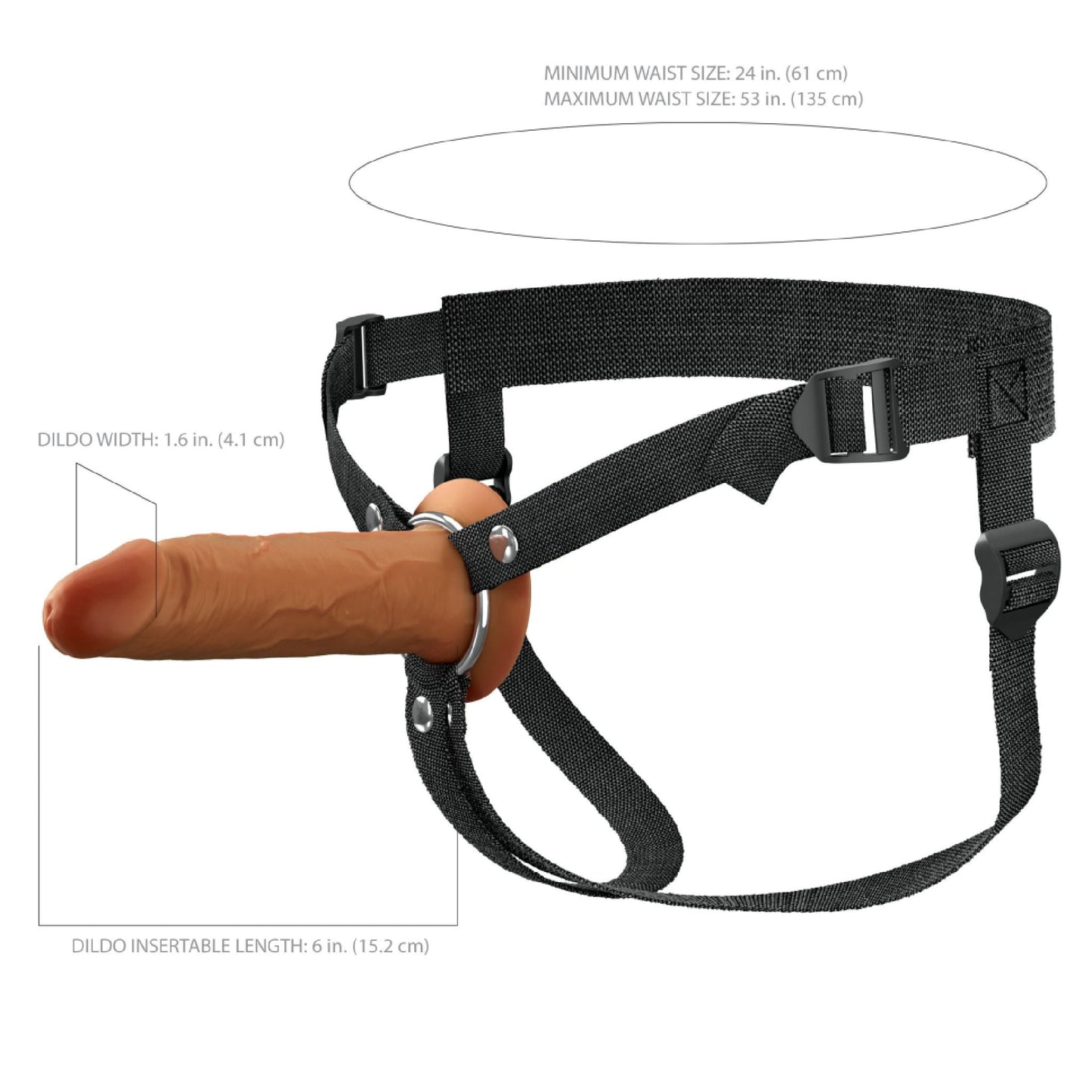 Fantasy X-Tensions Elite Hollow 6 Inch Silicone Dildo & Strap-On Harness - Chocolate