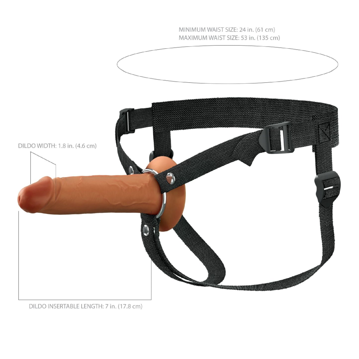 Fantasy X-Tensions Elite Hollow 7 Inch Silicone Dildo & Strap-On Harness - Chocolate
