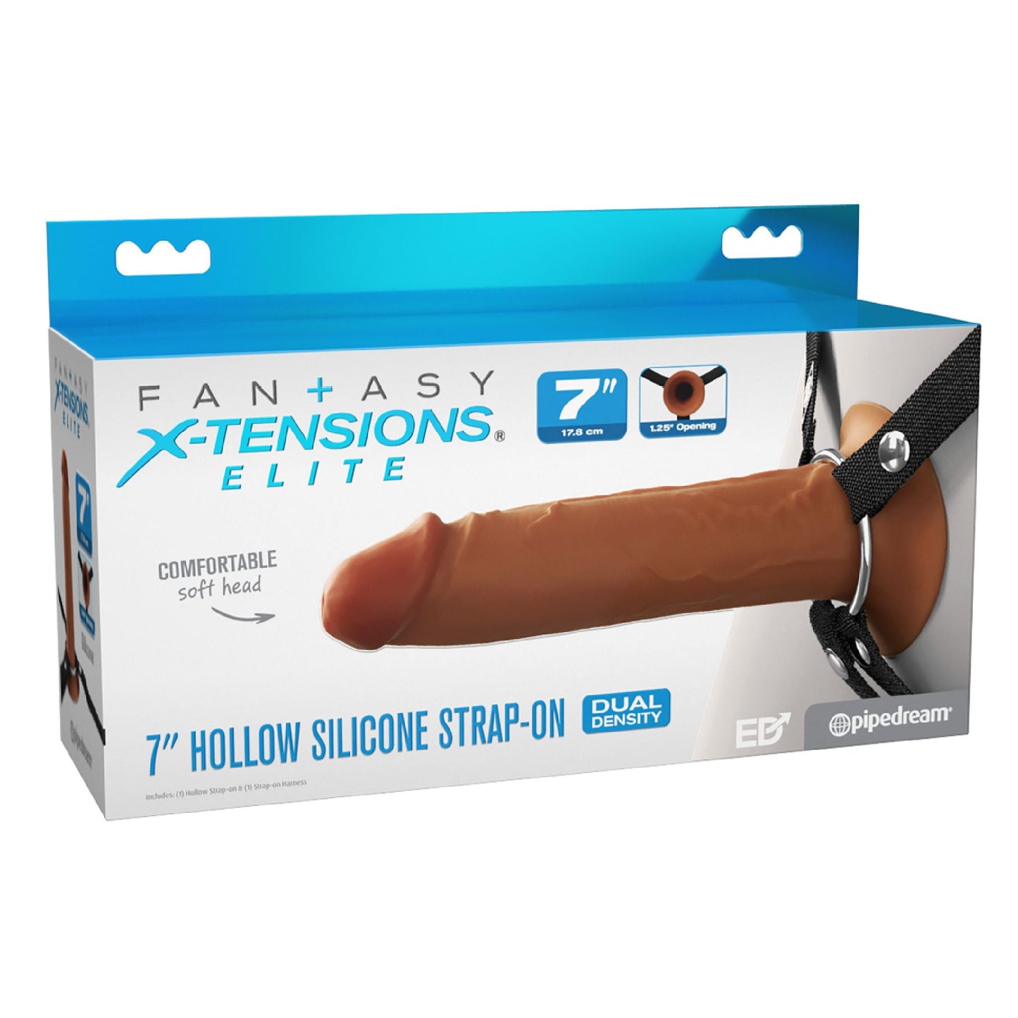 Fantasy X-Tensions Elite Hollow 7 Inch Silicone Dildo & Strap-On Harness - Chocolate