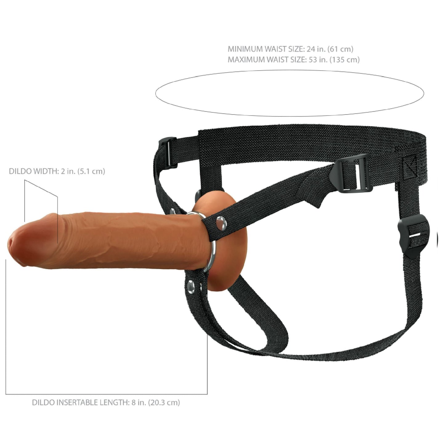 Fantasy X-Tensions Elite Hollow 8 Inch Silicone Dildo & Strap-On Harness - Chocolate