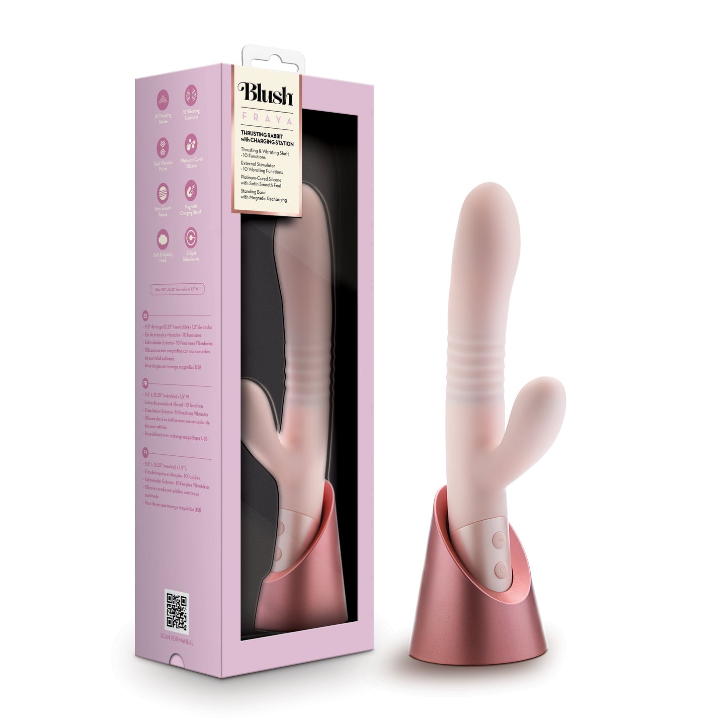 Fraya Thrusting Shaft Powerful Rabbit Vibrator - Pale Pink