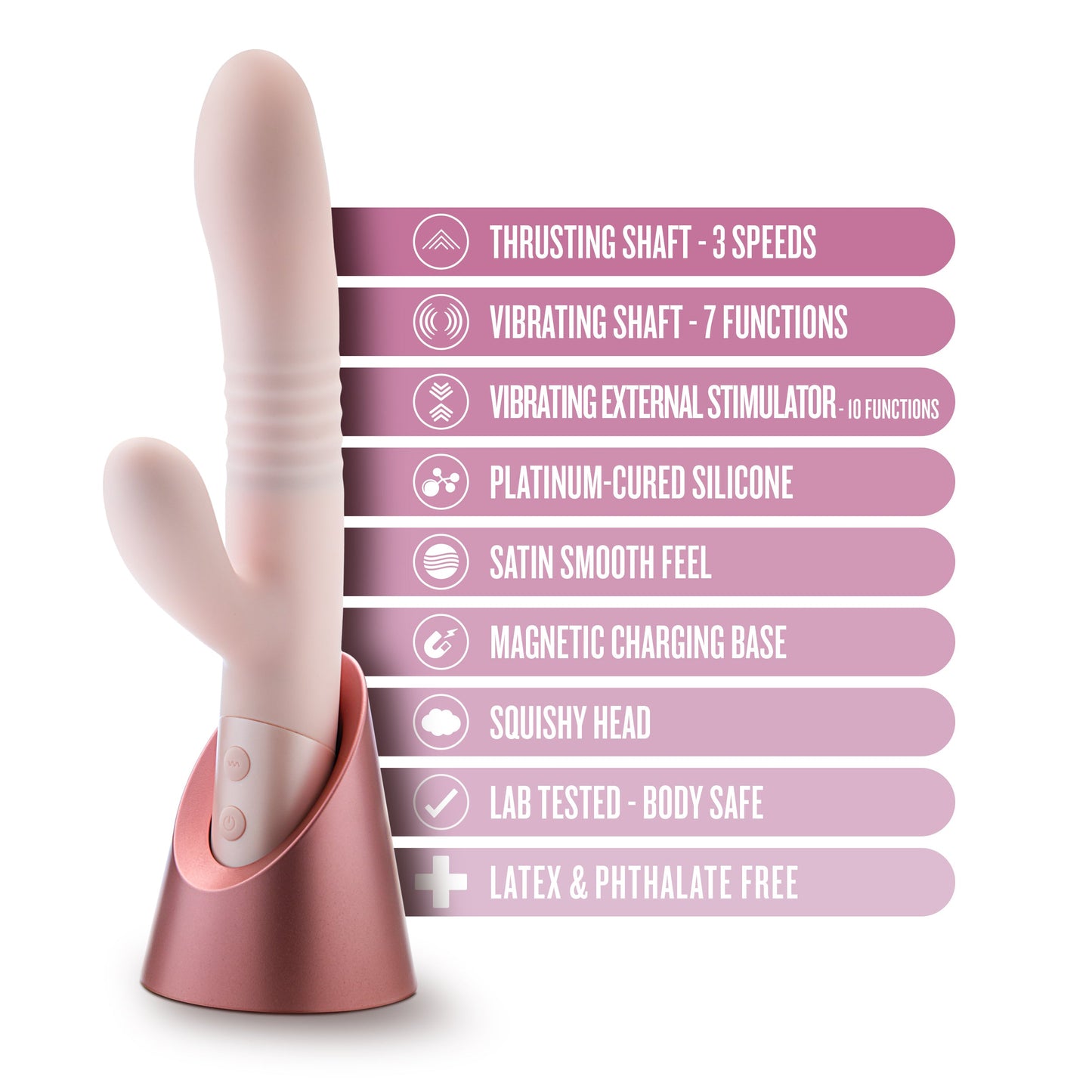 Fraya Thrusting Shaft Powerful Rabbit Vibrator - Pale Pink