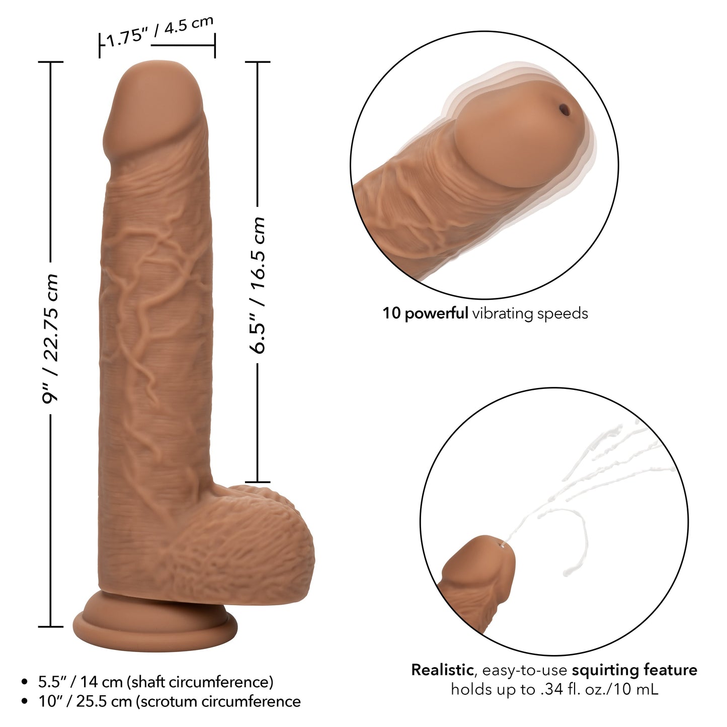 Fuck Stick Squirting Vibrating Silicone Suction Cup Dildo - Chocolate