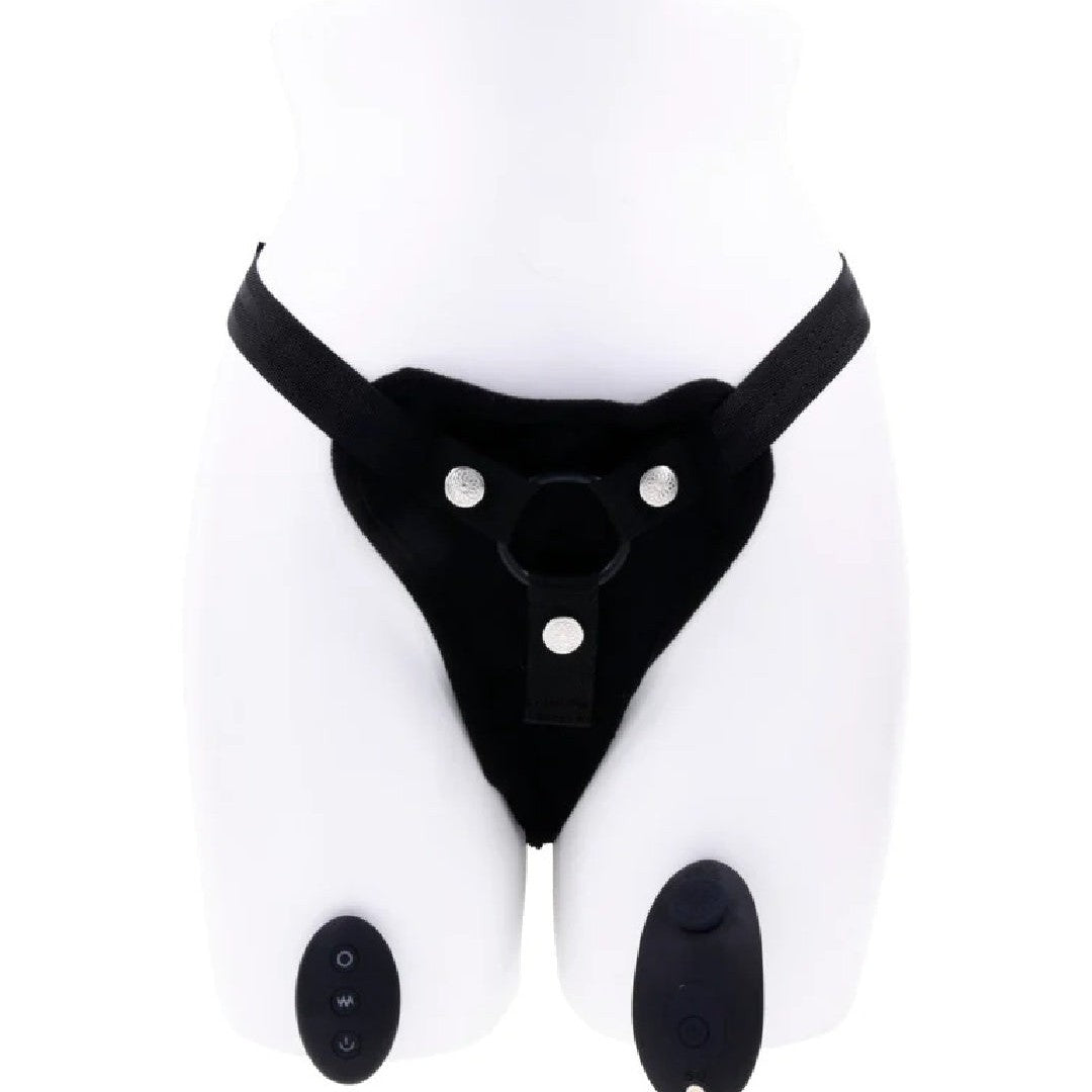 Hidden Pocket Strap On Harness With Remote Control Vibrator