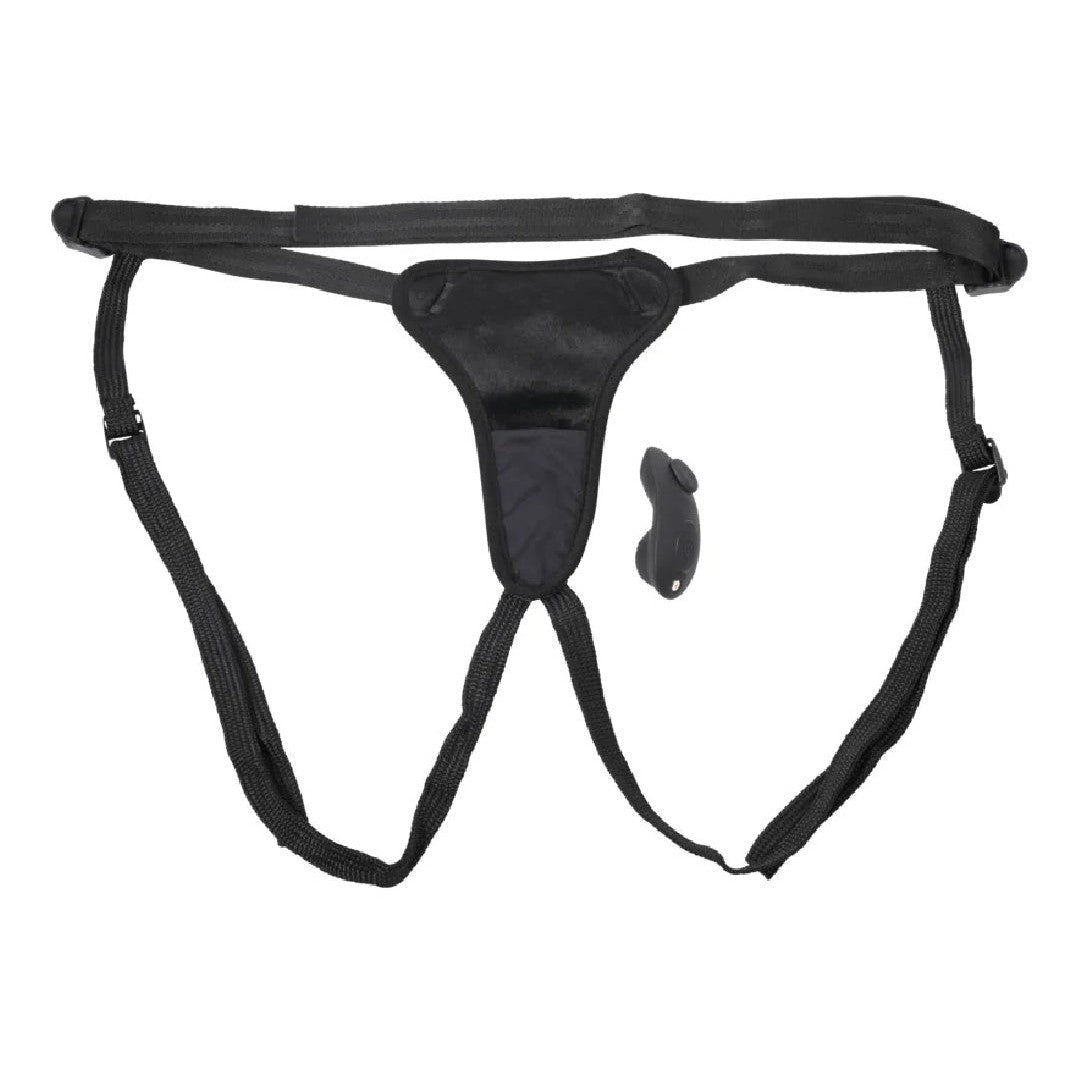 Hidden Pocket Strap On Harness With Remote Control Vibrator
