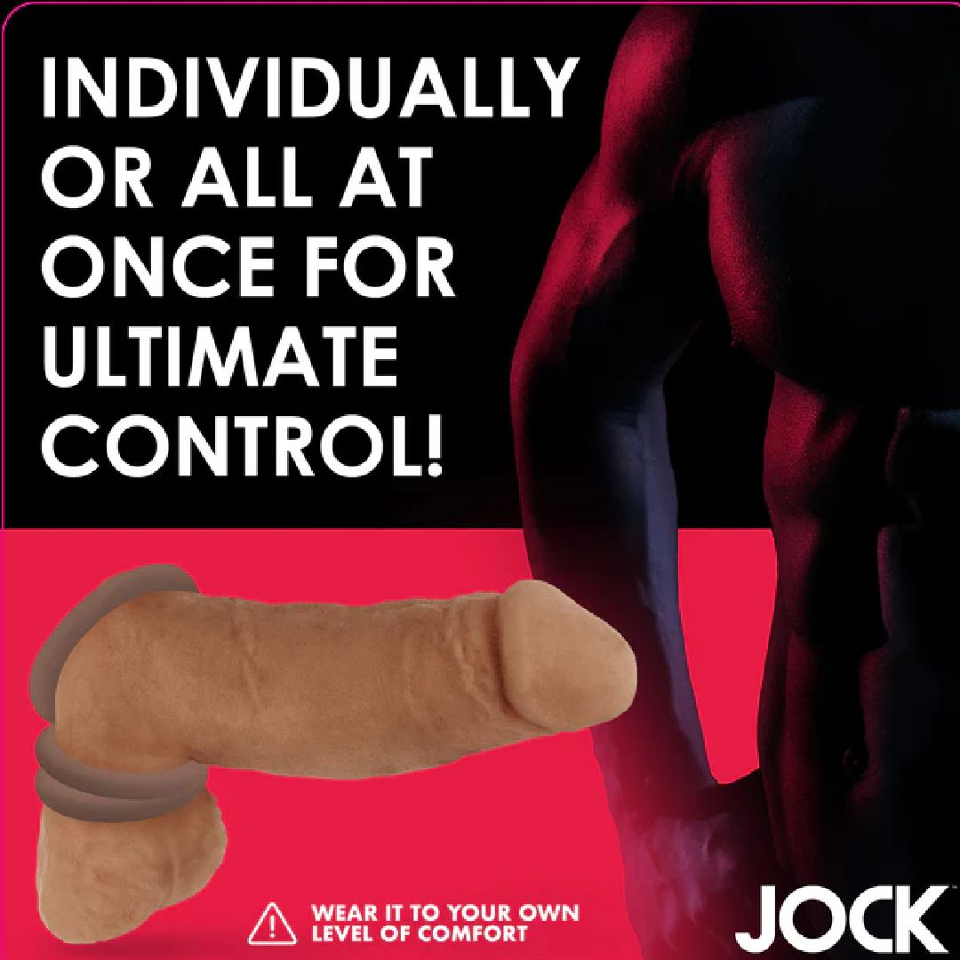 Jock Discreet Stretchy Silicone Cock Ring Set of 3 - Chocolate