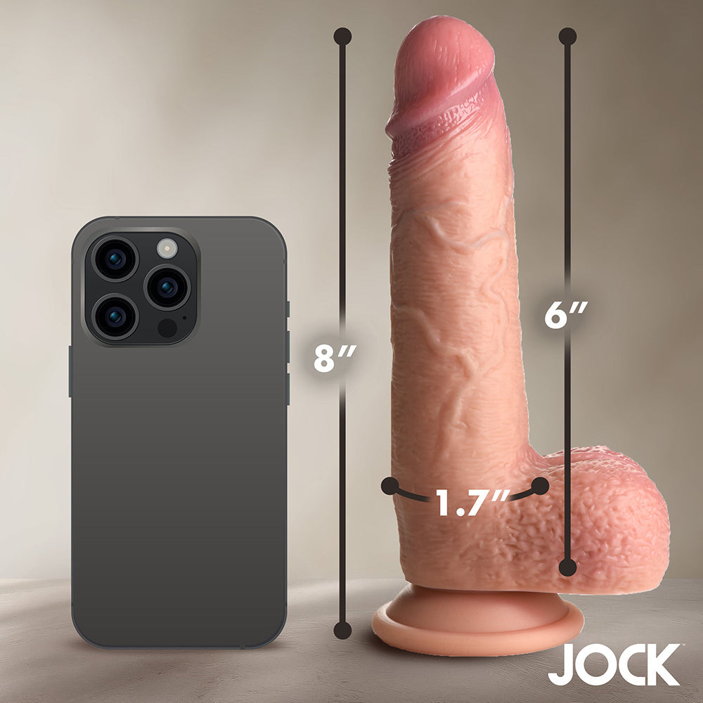 Jock Real Skin 8 Inch Silicone Suction Cup Dildo with Balls - Caramel