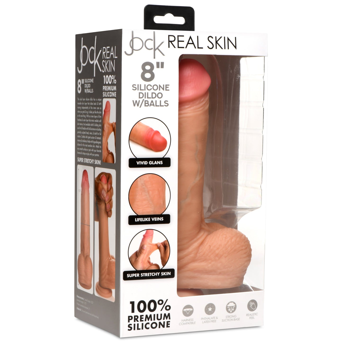 Jock Real Skin 8 Inch Silicone Suction Cup Dildo with Balls - Vanilla