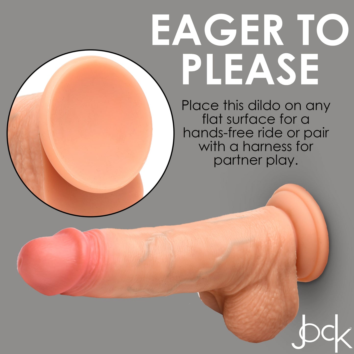 Jock Real Skin 8 Inch Silicone Suction Cup Dildo with Balls - Vanilla