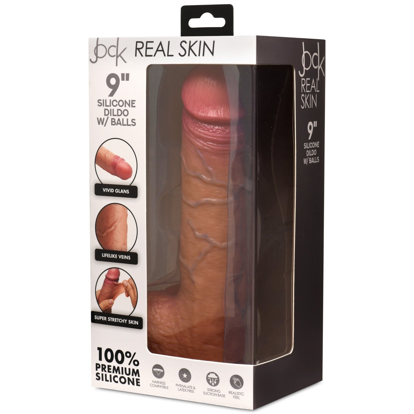 Jock Real Skin 9 Inch Silicone Suction Cup Dildo with Balls - Caramel