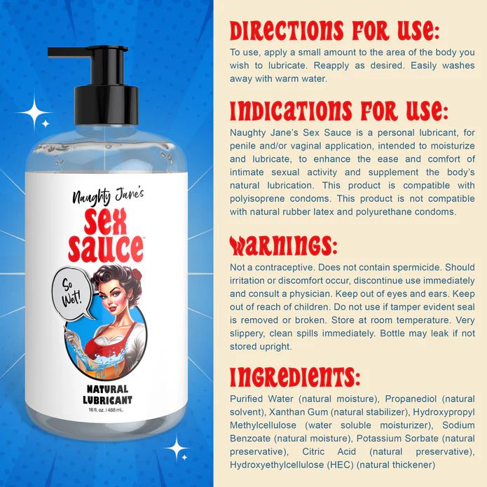 Naughty Jane's Sex Sauce Natural Water Based Lubricant 16oz