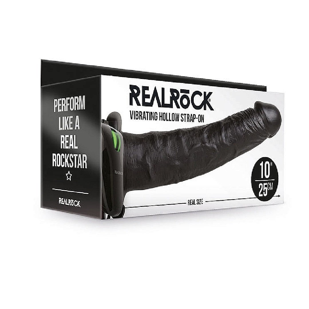 Realrock Massive Vibrating 10 Inch Hollow Dildo & Strap-on Harness - Black