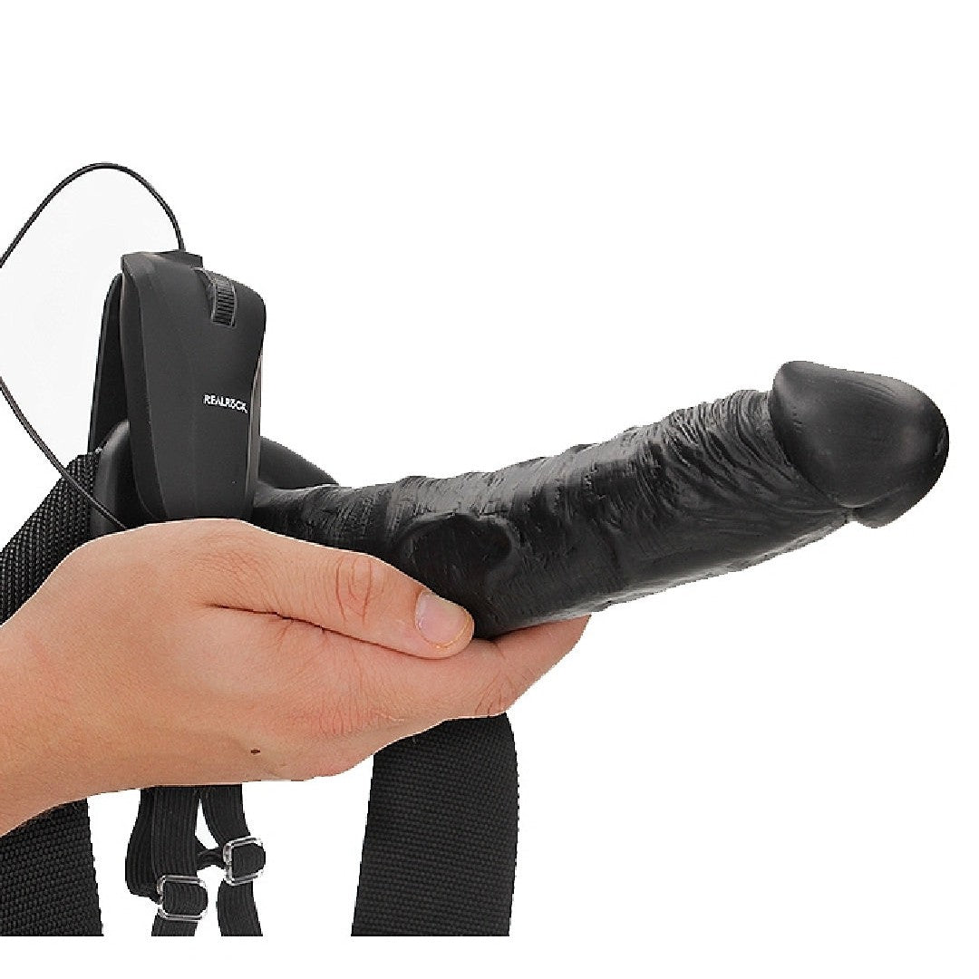 Realrock Massive Vibrating 10 Inch Hollow Dildo & Strap-on Harness - Black