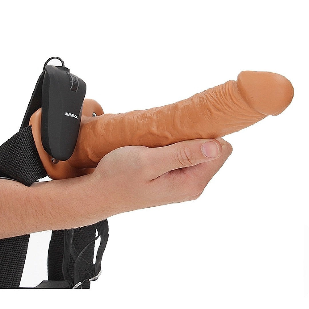 Realrock Massive Vibrating 10 Inch Hollow Dildo & Strap-on Harness - Caramel