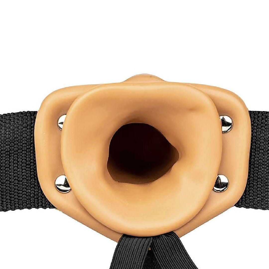Realrock Massive Vibrating 10 Inch Hollow Dildo & Strap-on Harness - Caramel