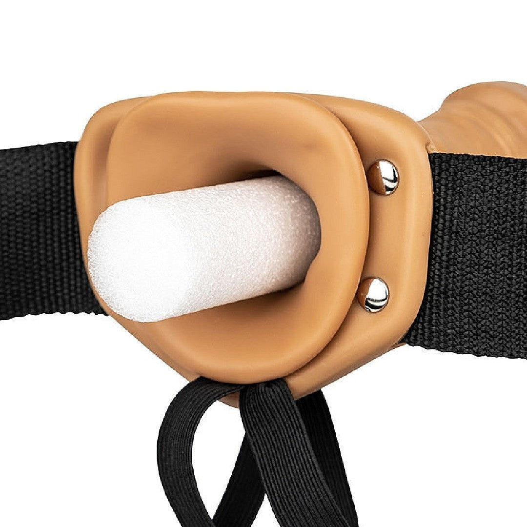 Realrock Massive Vibrating 10 Inch Hollow Dildo & Strap-on Harness - Caramel