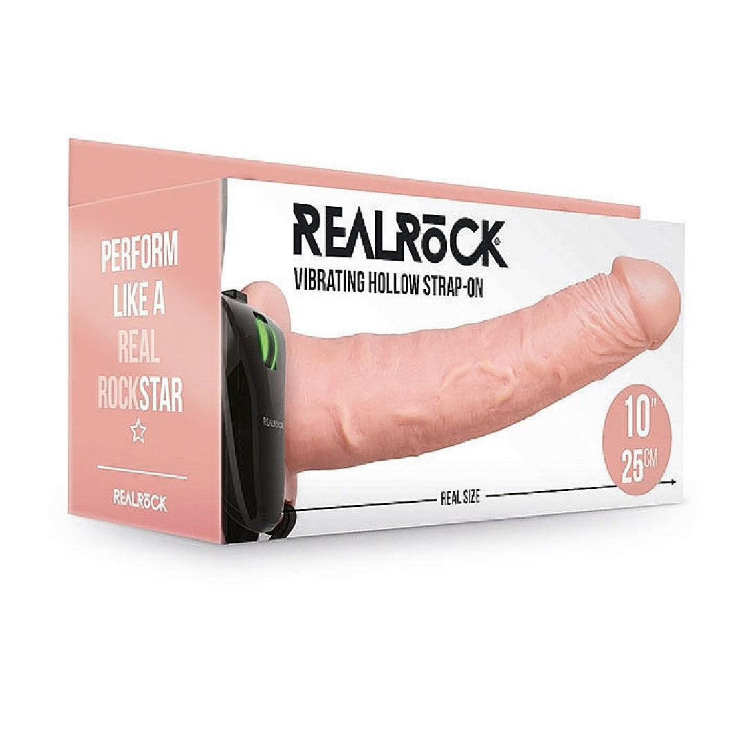 Realrock Massive Vibrating 10 Inch Hollow Dildo & Strap-on Harness - Vanilla