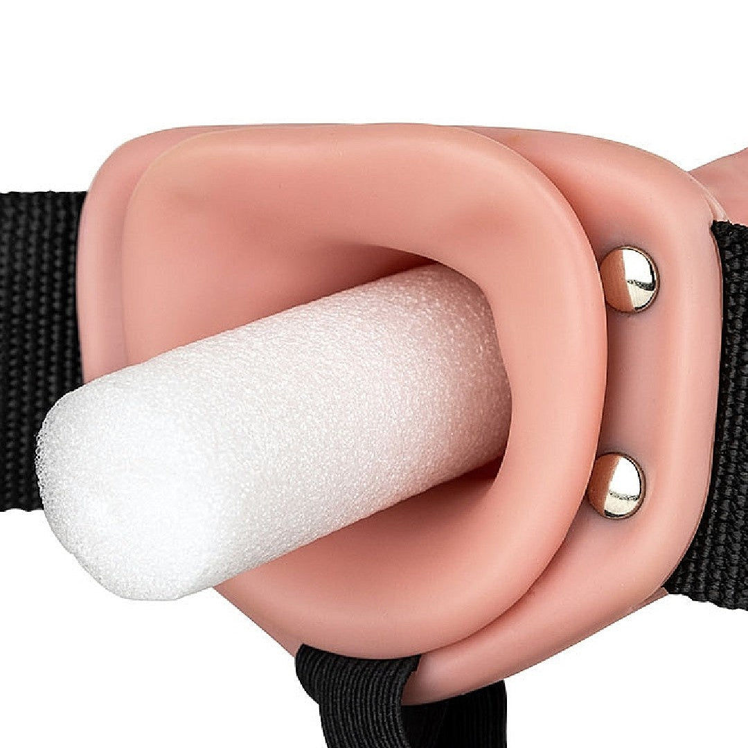 Realrock Massive Vibrating 10 Inch Hollow Dildo & Strap-on Harness - Vanilla