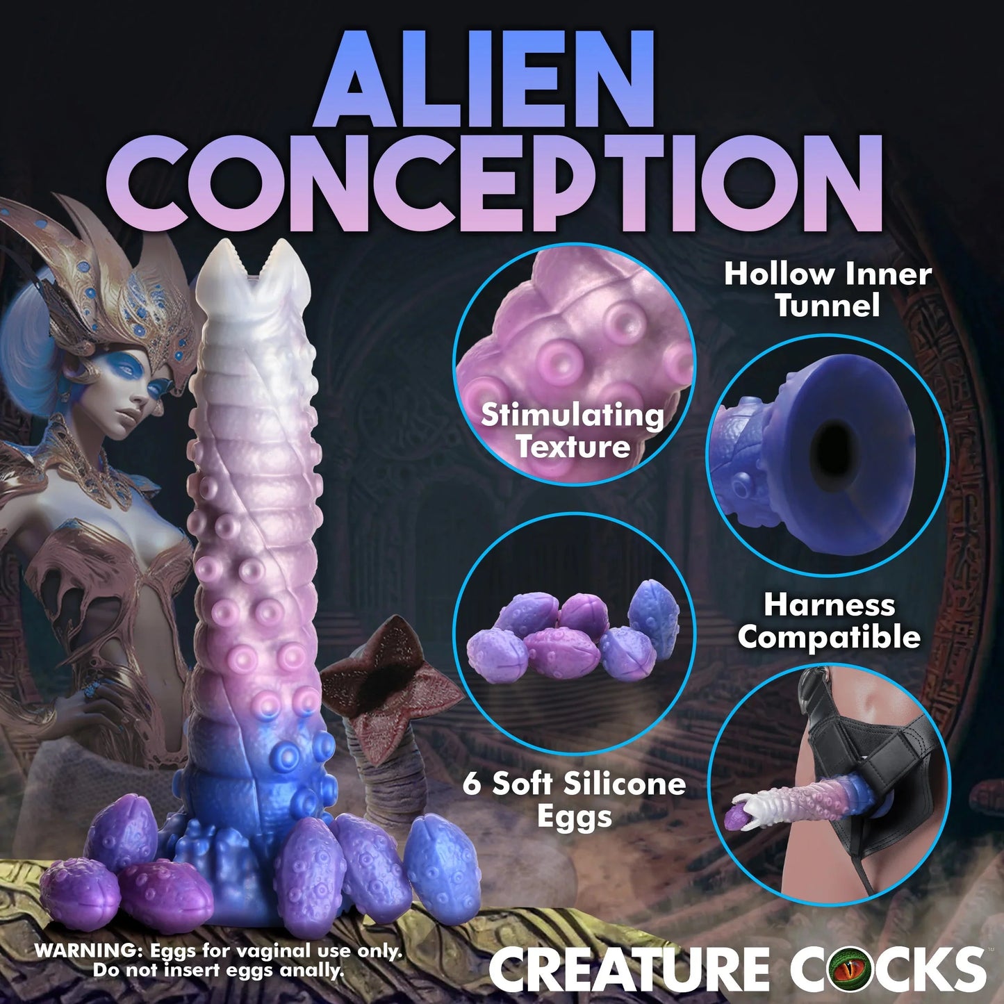 Tenta-Queen Ovipositor Silicone Fantasy Role Play Dildo With Eggs