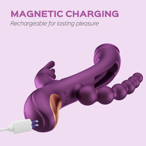 Trilux App-Controlled Kinky Finger Rabbit Vibrator with Anal Beads - Purple