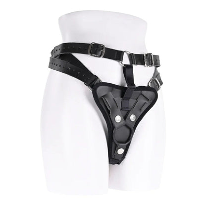 Aurora High Waisted Adjustable Vegan Black Leather Strap on Harness