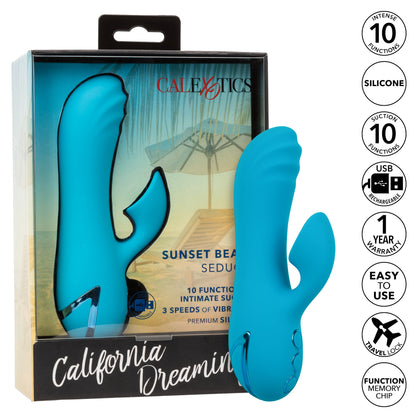 California Dreaming Sunset Beach Seducer Clit Sucking Mini Rabbit Vibrator - Blue