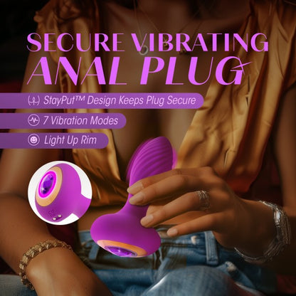 Charm Vibrating Textured Silicone Butt Plug in Amethyst