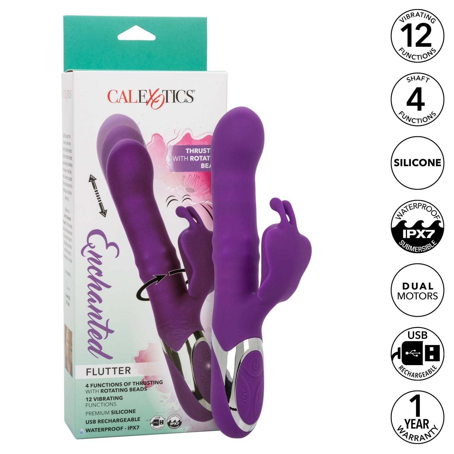 Enchanted Flutter Thrusting and Rotating Rabbit Vibrator - Purple
