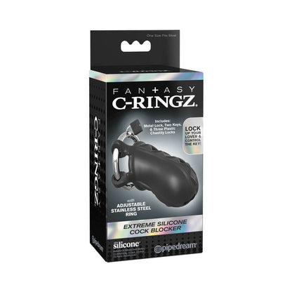 Extreme Silicone Cock Blocker Locking Chastity Cage Black