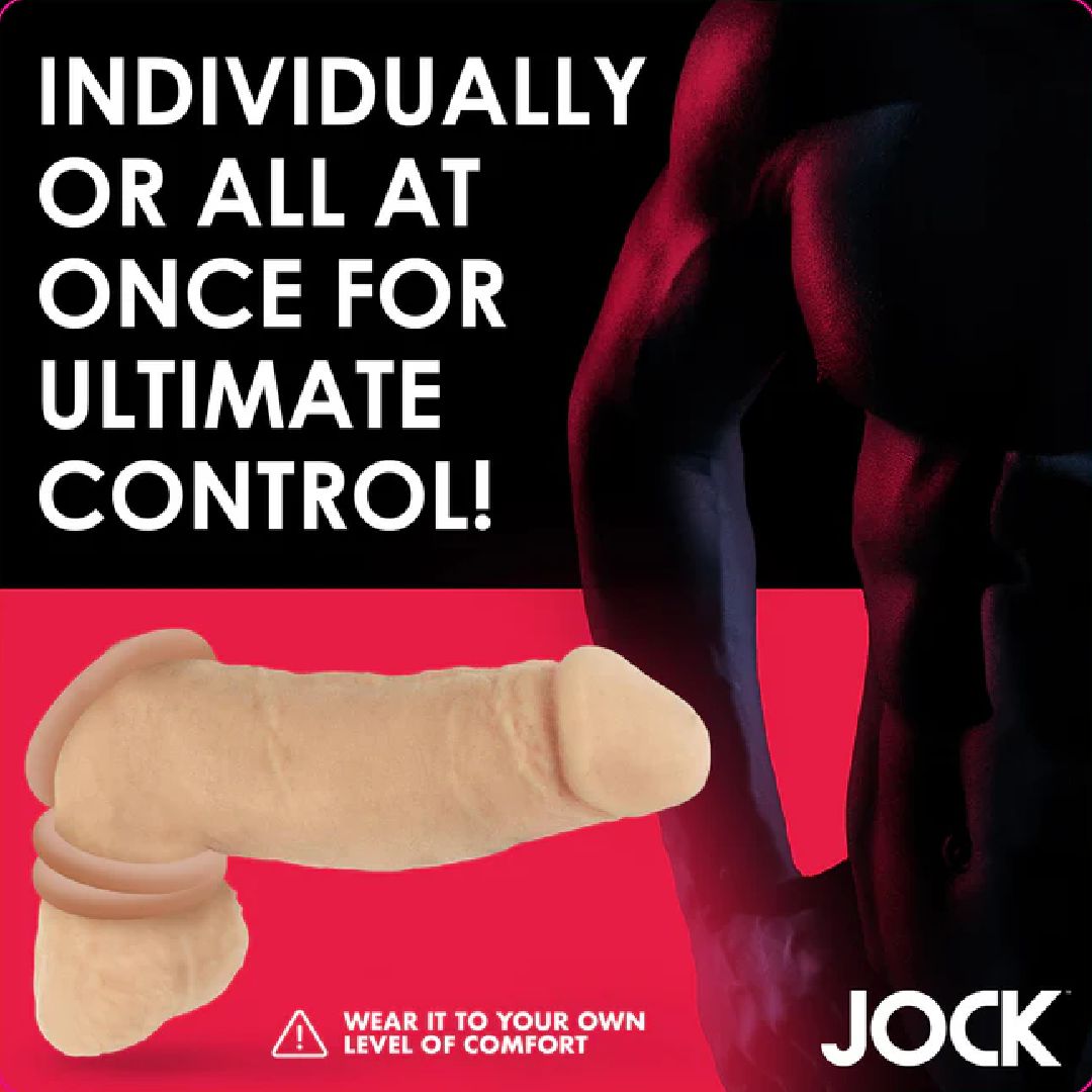 Jock Discreet Stretchy Silicone Cock Ring Set of 3 - Caramel