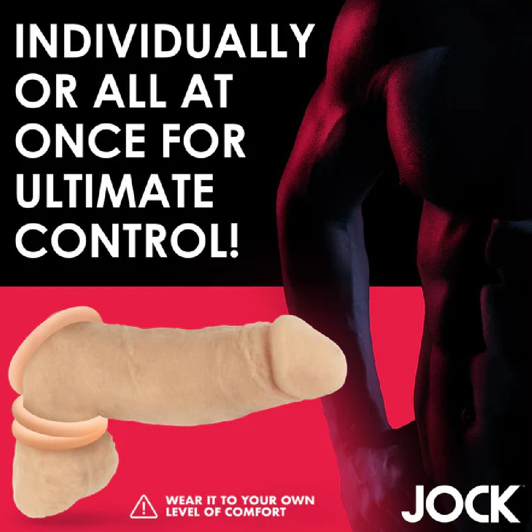 Jock Discreet Stretchy Silicone Cock Ring Set of 3 - Vanilla