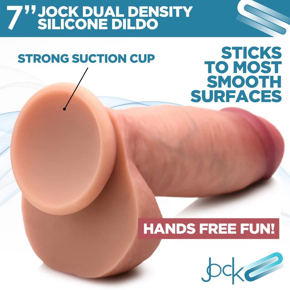 Jock Dual Density Silicone 7 Inch Dildo with Balls & Suction Cup - Vanilla