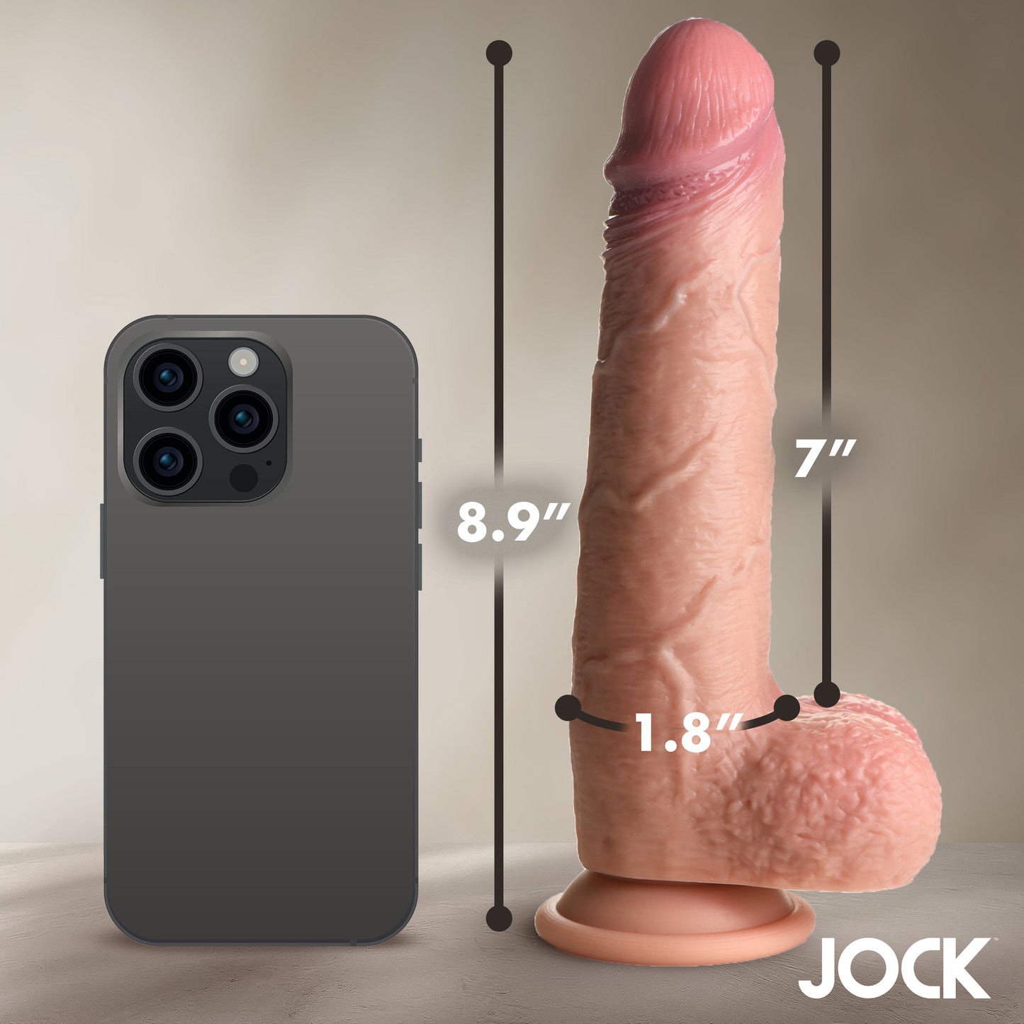 Jock Real Skin 9 Inch Silicone Suction Cup Dildo with Balls - Caramel