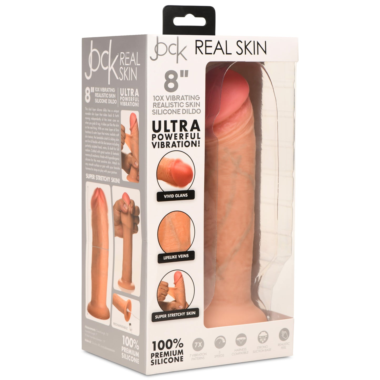 Jock Real Skin Vibrating 8 Inch Silicone Suction Cup Dildo - Vanilla