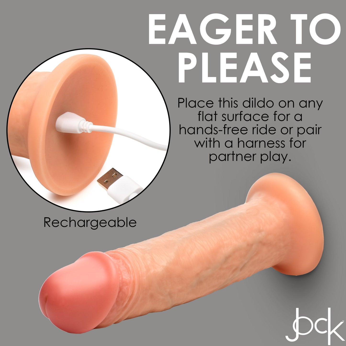 Jock Real Skin Vibrating 8 Inch Silicone Suction Cup Dildo - Vanilla